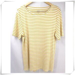 J. Crew Mustard Yellow White Stripes Perfect Fit Tee Top EUC